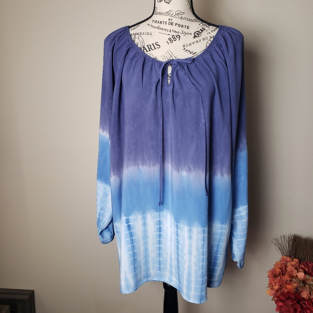 Avenue Tie-Dyed Long Sleeve Pheasant Blouse Size 14/16